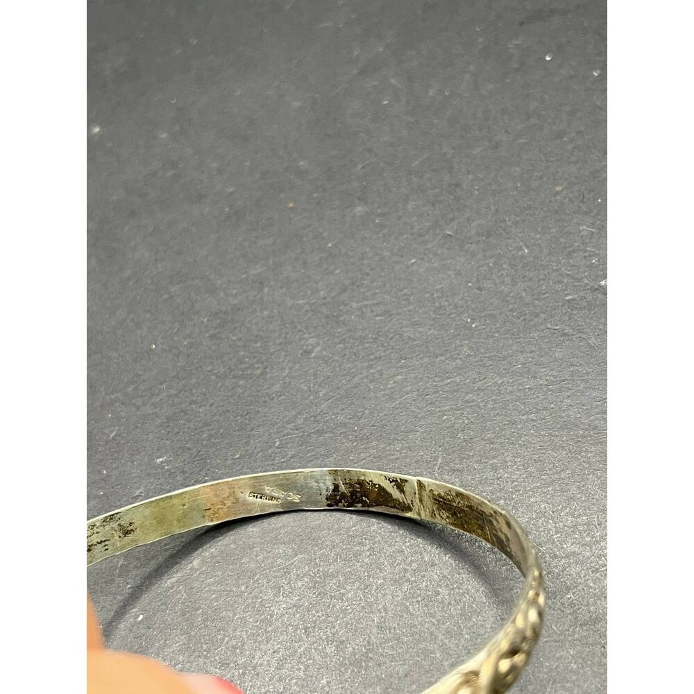 Scara 925 Sterling Silver Bangle Bracelet Engraved Floral Scroll Vintage - Picture 6 of 7